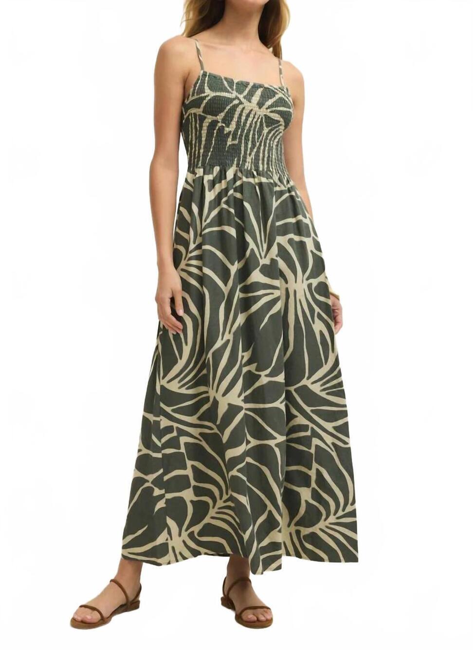 NEW Z SUPPLY bayside tova palm linen maxi dress in green